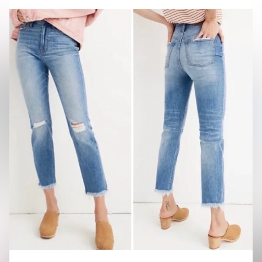 Madewell The Perfect Vintage Jean Size 26 High Rise Crop Blue Distress Fray Hem